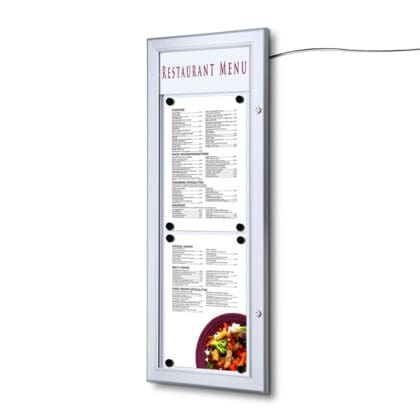 Udendørs LED menu opslagsskab med magnettavle 2xA4 Høj