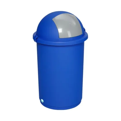 Affaldsspand i blå plast med vippelåg
