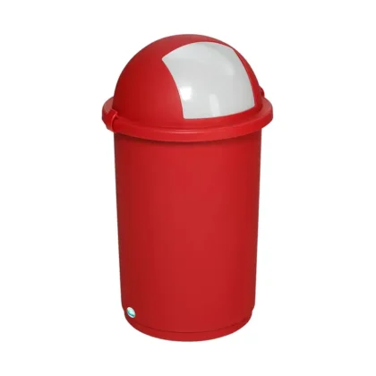 Affaldsspand i rød plast med vippelåg